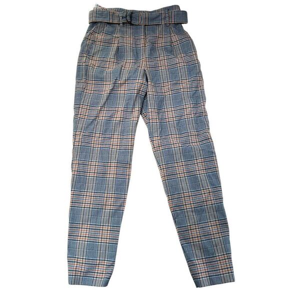 Akris Punto Women's Fred Wool Blend Plaid Belted Straight Leg Trouser Pants Blue - Picture 1 of 8